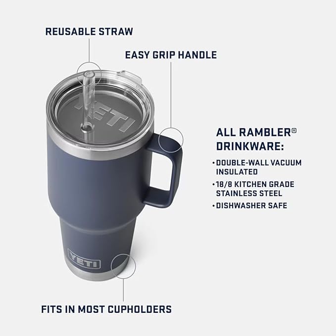 YETI Rambler 35 oz Tumbler with Handle and Straw Lid, Travel Mug Water Tumbler, Vacuum Insulated Cup with Handle, Stainless Steel, Moon Dust - Textured