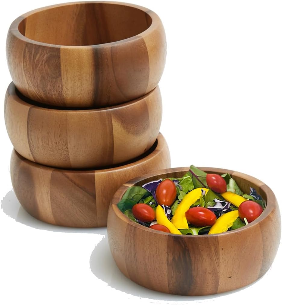 Woodard & Charles Acacia Wood Large Individual Salad Bowls, 6 1/2" x 2 1/2", ★★PACK OF 48 BOWLS★★
