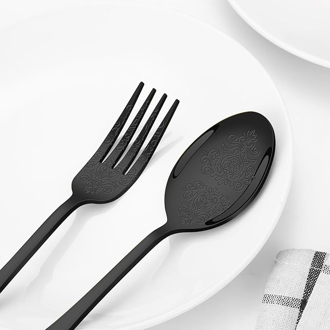 20 Pcs Black Silverware Set for 4 with Classical Flower Embossed Design, Food Grade Stainless Steel Flatware Set, Eating Utensils Sets Include Fork/Knife/Spoon, Cutlery Set, Dishwasher Safe