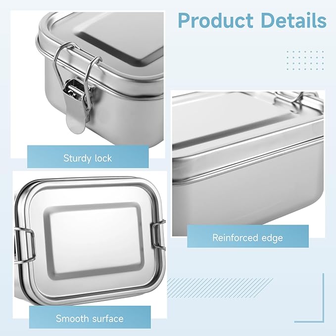 4 PCS Bento Boxes, 550 ML Stainless Steel Lunch Boxes, Food Storage Containers, Portable Metal Lunch Containers, Lockable Clips to Leak Proof, Reusable Dishwasher Safe Lunch Snack Boxes