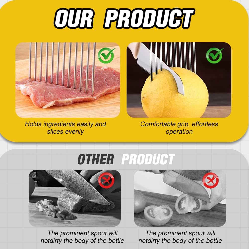 Onion Holder for Slicing, Stainless Steel Onion Slicing Rack, 2024 Upgraded Slicer, Lemon Slicer Vegetable Cutter, Home Kitchen Tools, Fruit, Lemon Slice Aids (Square-2pcs)