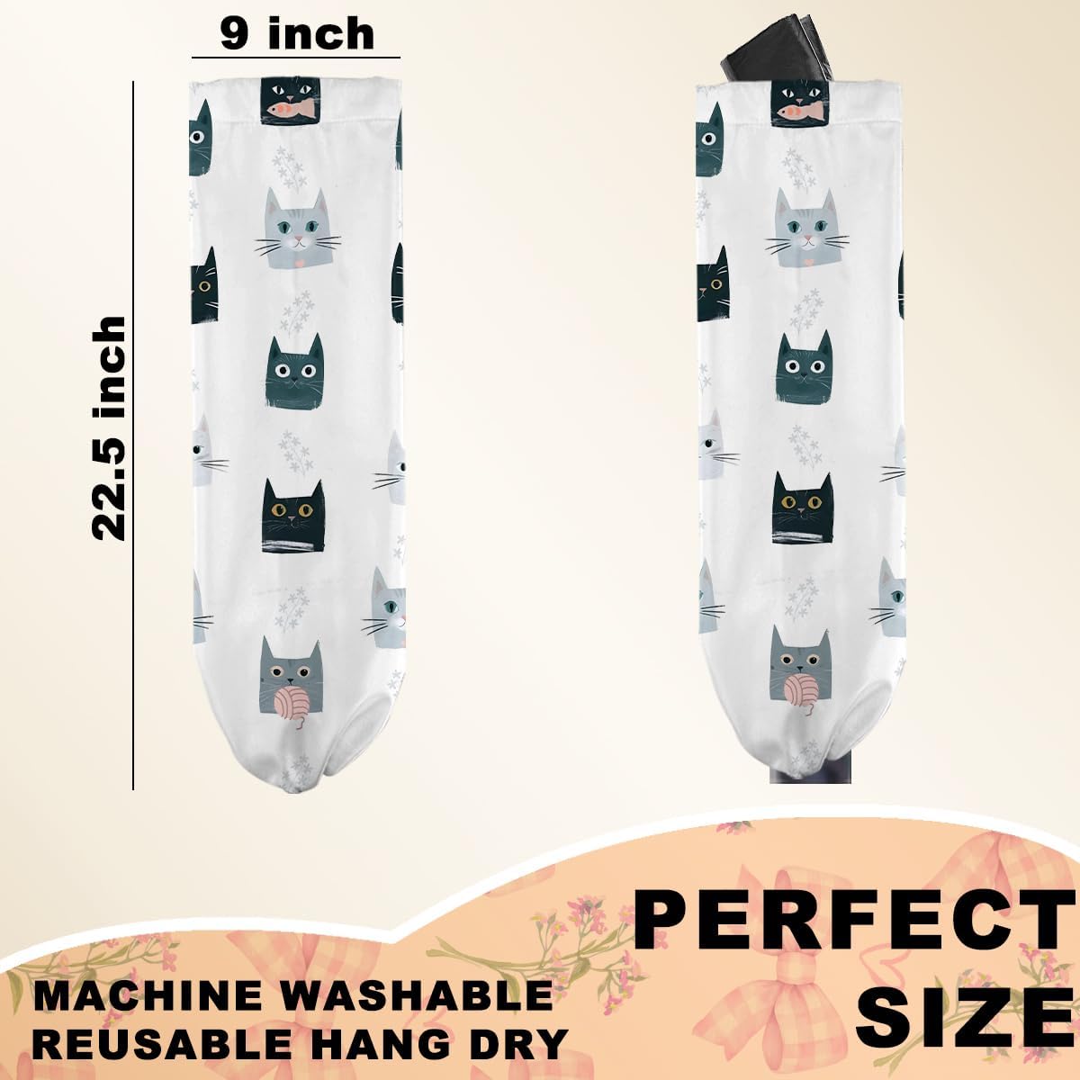 2 Pcs Cat Plastic Bag Holder, Wall Mount Grocery Bag Holder for Plastic Bags, Large Reusable Grocery Bags Organizer Storage Dispenser for Home Kitchen Pantry Decor, Cat Lover Gifts for Women