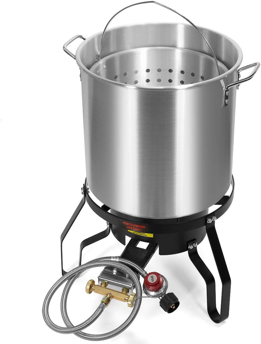 Barton 52Qt Turkey Deep Fryer w/High Pressure Burner All Purpose Aluminum 80,000 BTU Outdoor Boiler Roaster Clam Bake Crawfish Pot Boiling Lid Seafood Cajun Gas Stove Burner Stand Injector