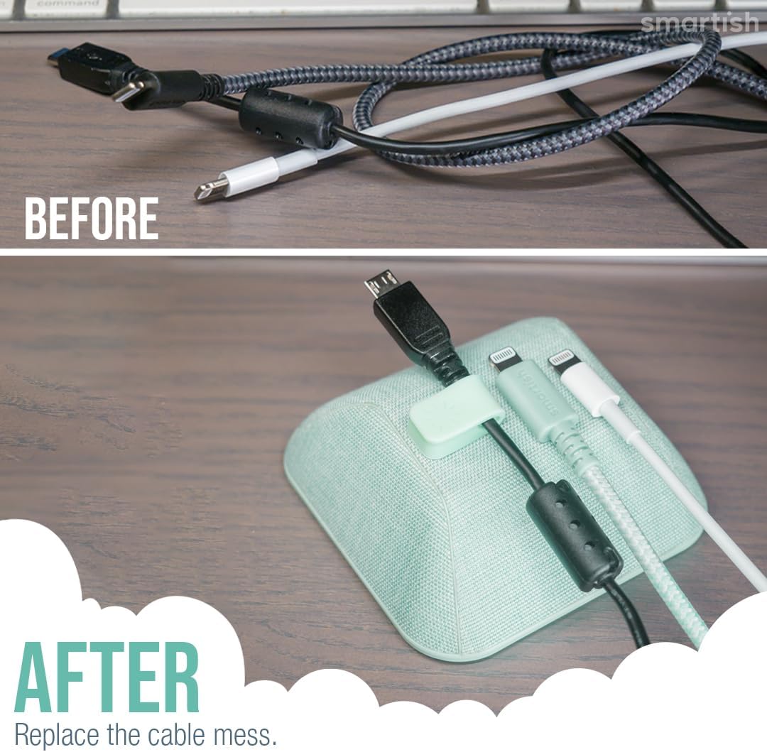 Smartish® Magnetic Cord Holder - Cable Wrangler Organizer with Magnet Clips for Charger Management on Desktop, Nightstand, or Side Table for All Cables, USB-C, Lightning Cables - Teal Me More