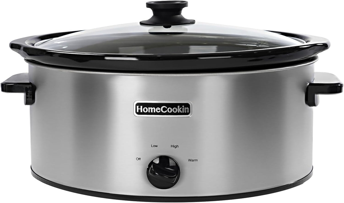HOMECOOKIN 7 Quart Slow Cooker Oval Manual Pot Food Warmer with 3 Cooking Settings, Stainless Steel