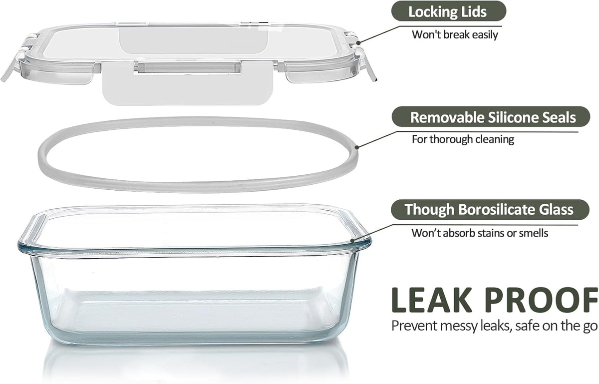 M MCIRCO [10-Pack,22 Oz Glass Meal Prep Containers,Glass Food Storage Containers with lids,Glass Lunch Containers,Microwave, Oven, Freezer and Dishwasher, White