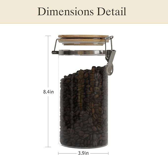 Glass Coffee Canister Coffee Containers for Ground Coffee Coffee Bean Storage Airtight Seal with Locking Clamp, Coffee Bar Accessories Perfect for Kitchen Storage