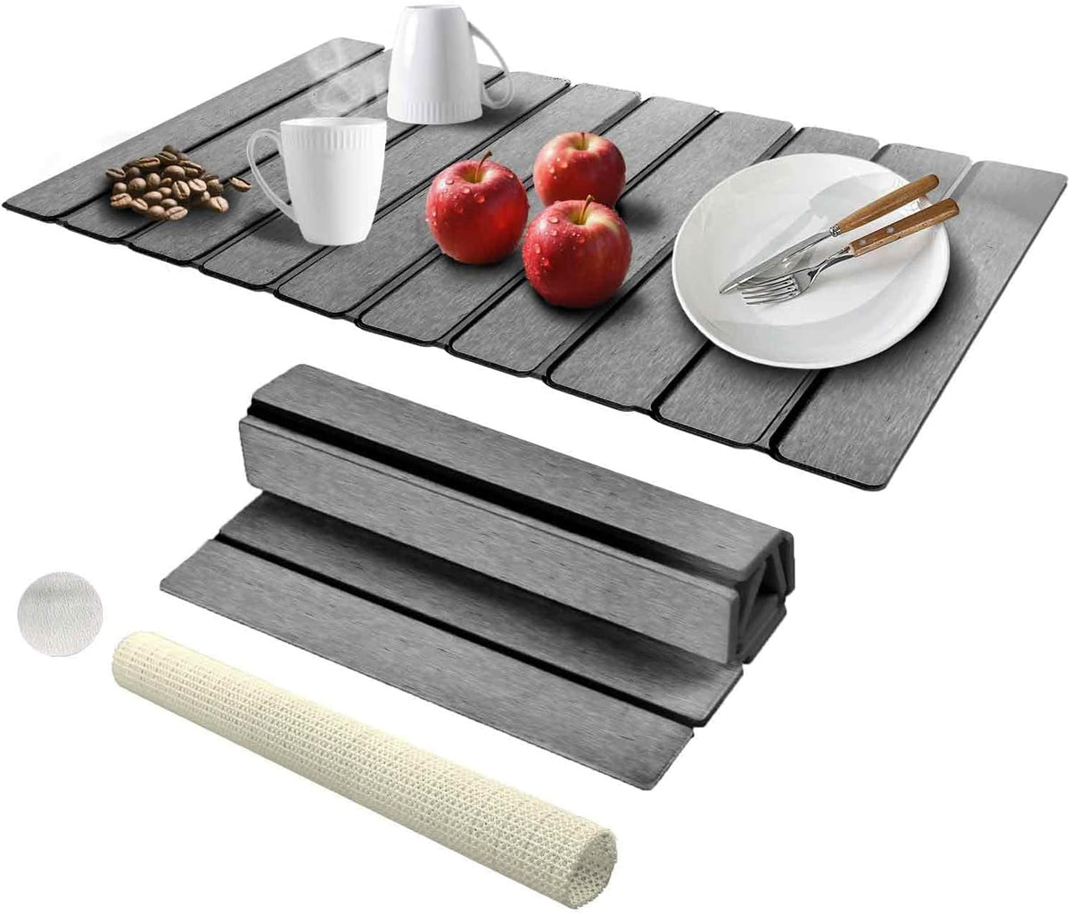 Dish Drying Mat Stone Bath Mat Diatomaceous Earth Stone Drying Mat For Kitchen Counter Sink Bath Mat Quick Dry Non Slip Foldable Dish Drying Rack Mat Large(24"×16" Dark Grey)