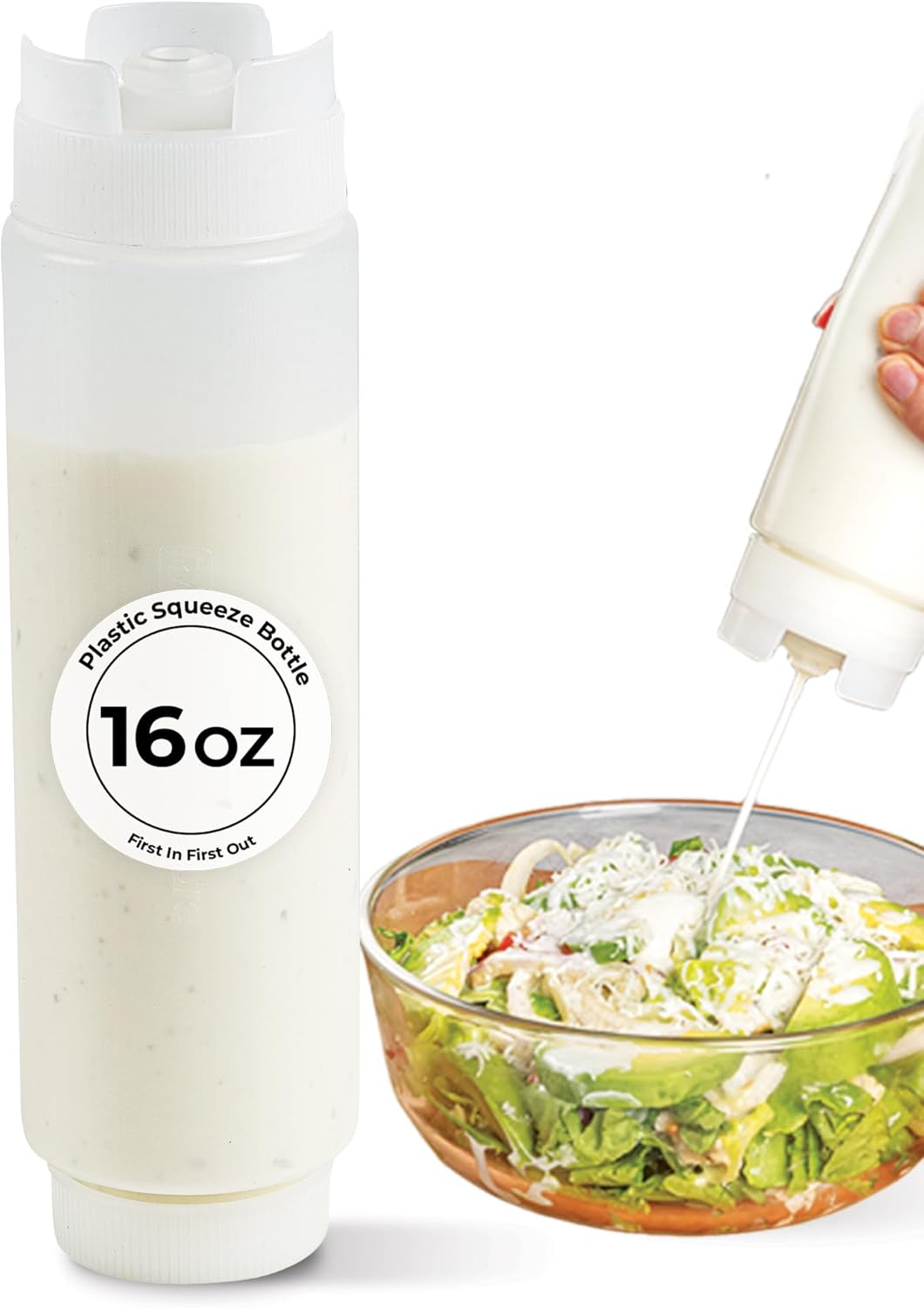 Restaurantware 16oz. FIFO Inverted Plastic Squeeze Bottle with Refill and Dispensing Lids - First In First Out - Perfect for Restaurants Catering and Food Trucks - 1ct box