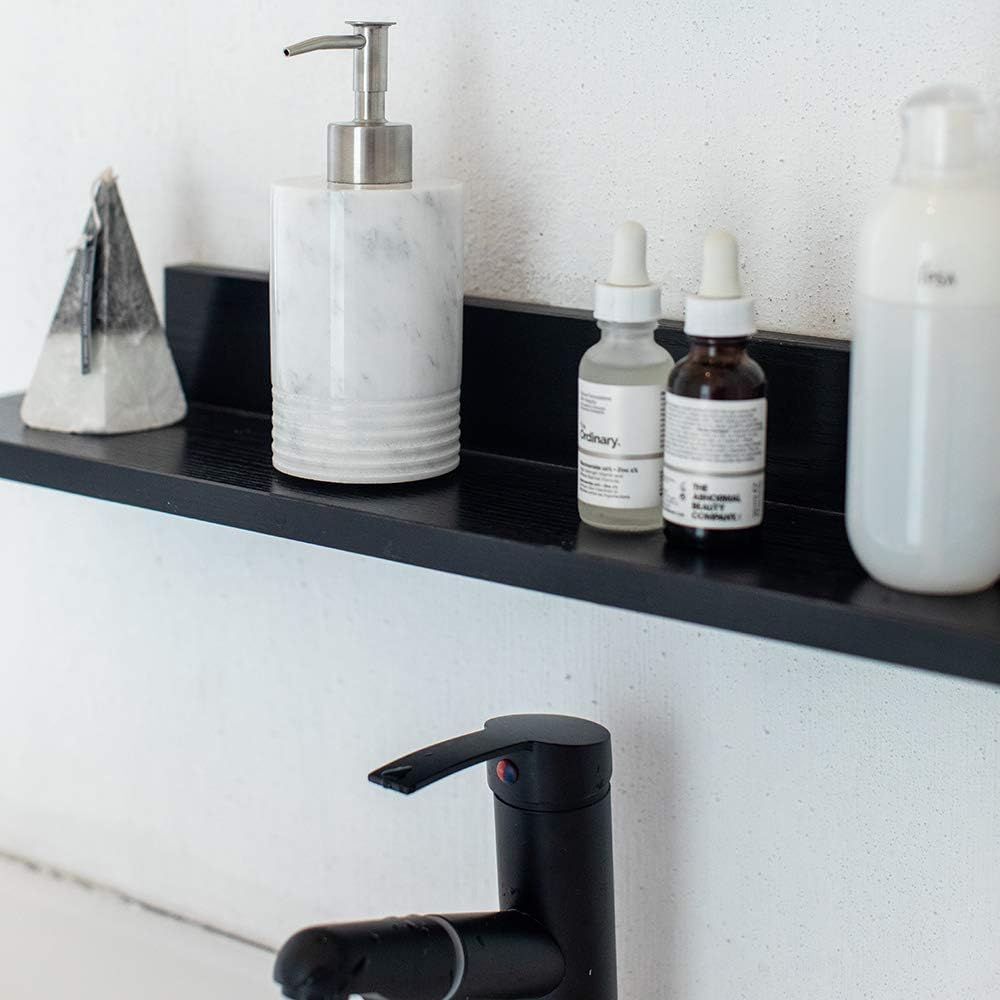 Marble Soap Dispenser with Stainless Steel Pump for Bathroom Kitchen Countertop - Lotion & Liquid Dispenser Soap Bottle White