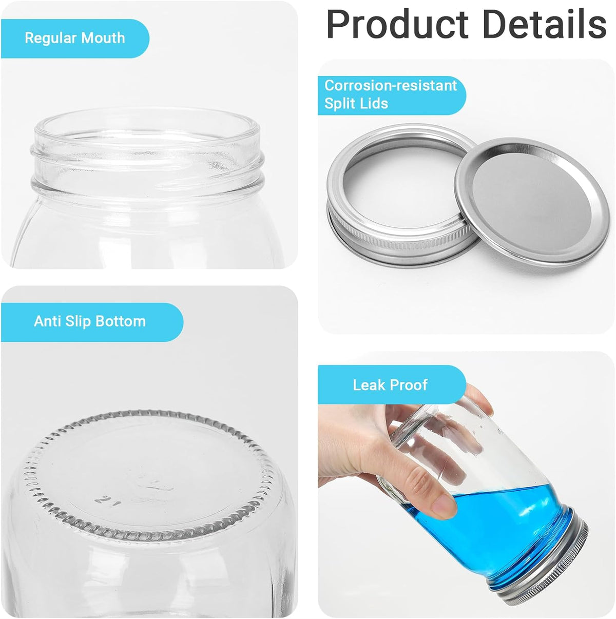 12 oz Glass Mason Jars, 20 Pack Regular Mouth Glass Canning Jars with Silver Aluminum Lids and Bands, Airtight Jam Jars for Food Storage, Pickling, Fermenting, Honey, Jelly, DIY Candles Decor