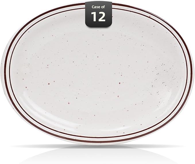 Stoneware Narrow Rim Brown Speckle, Oval Platter 13.5" x 10.5", Case of 12
