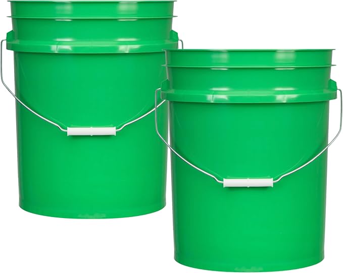 House Naturals 5 Gallon Premium HPDE Plastic Bucket - Made in USA Food Grade Storage Container, BPA Free All Purpose Pail (2, Green)