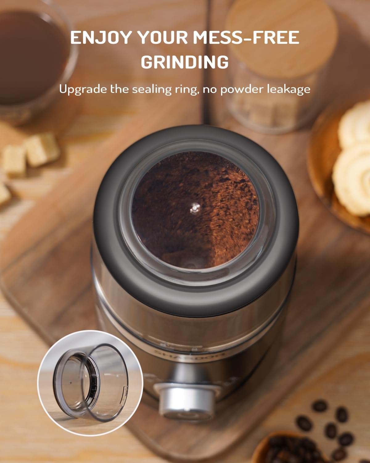 SHARDOR Adjustable Coffee Bean Grinder Electric, Herb/Spice, Espresso Grinder with 1 Removable Stainless Steel Bowl, Matte Black