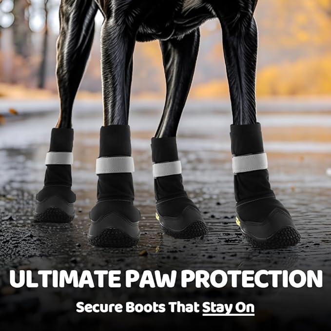 Hcpet Dog Shoes, Dog Boots & Paw Protectors for Winter Snowy Days, Rainy Weather, Outdoor Anti-Slip Sole Dog Booties for Hardwood Floor Black-Leg 4