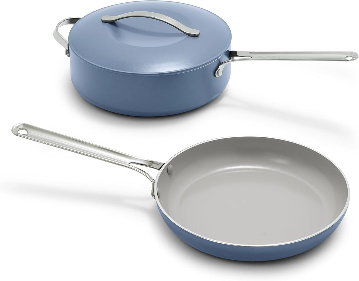 GreenPan Nova 10” Frying Pan Skillet and 4.37QT Sauté Pan with Lid, Oprah’s Favorite Things 2024, PFAS-Free Ceramic Nonstick, Induction Suitable, Sear, Fry, Broil, Dishwasher & Oven Safe, Ocean Blue