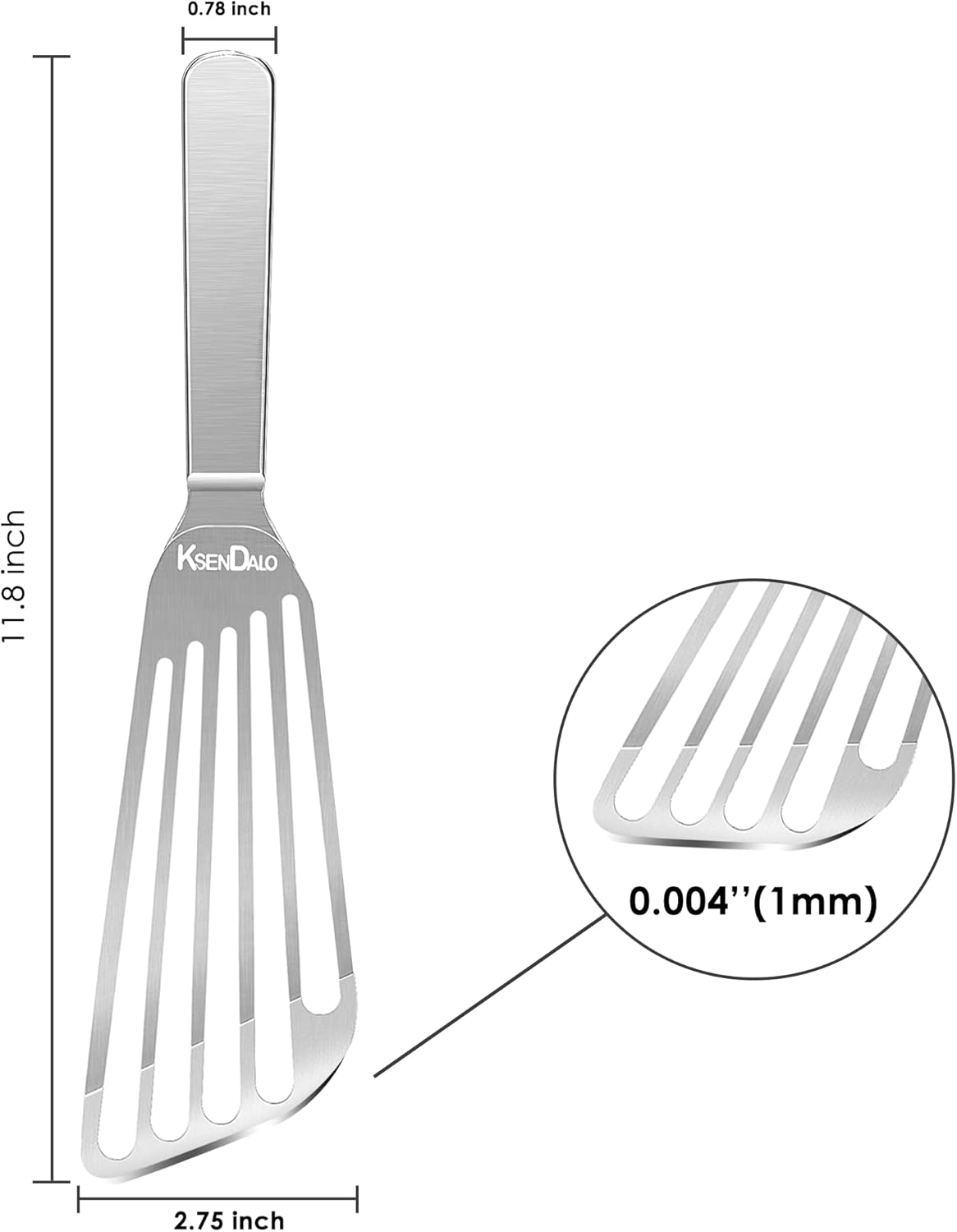 KSENDALO Thin Fish Spatula Stainless Steel -Flexible Slotted Egg Flipper with Angled Blade & Comfortable Hollow Grip, Metal Turner for Fish Egg Omelettes Pancakes, All Cookware, Dishwasher Safe