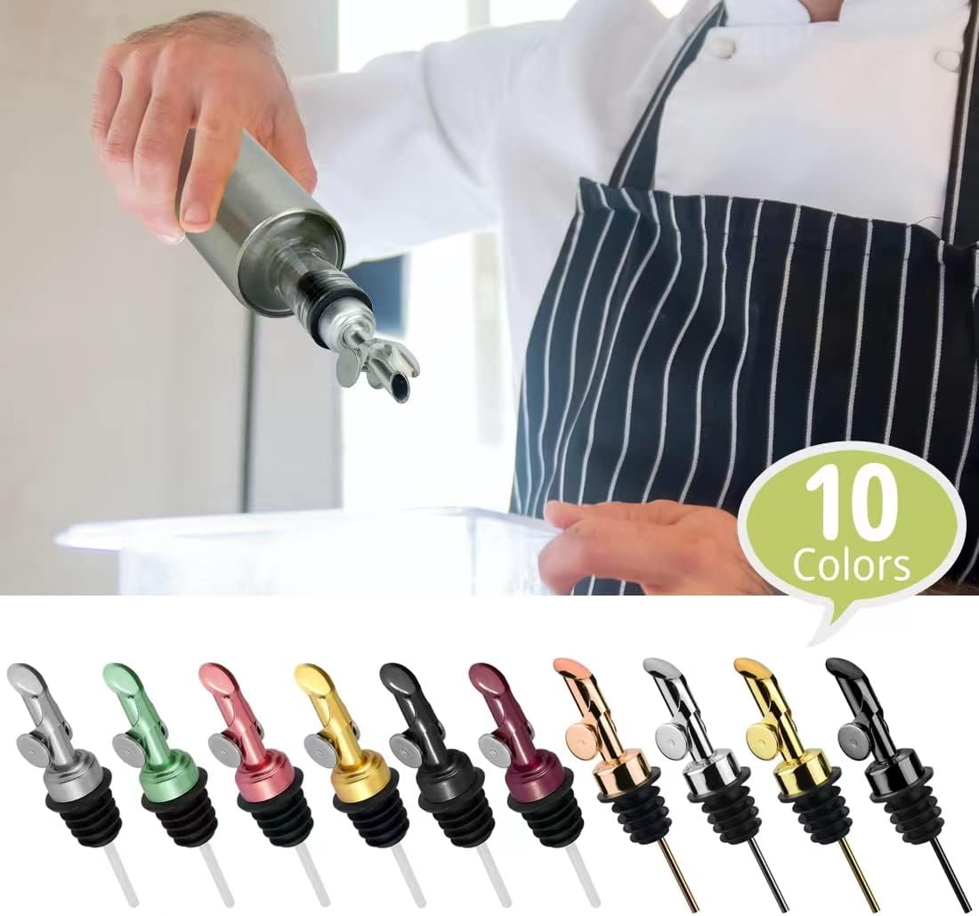 MEETSWEET Olive oil dispenser nozzle, stainless steel automatic opening and closing nozzle, leak proof, suitable for olive oil, vinegar, wine, and other liquid bottles (green 2 pcs)