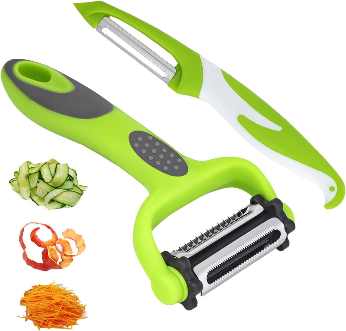 Razor-Sharp 4 In 1 Veggie Peelers For Kitchen Potato Peeler,2PCS I&Y Peeler For Peeling-Slicing-Shredding-Julienning-Excising,Vegetable Peeler With Rotary Stainless Blade& Non-Slip Handle