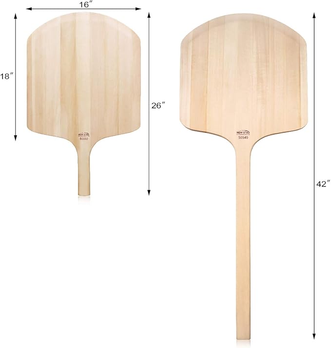 New Star Foodservice 50332 Restaurant-Grade Wooden Pizza Peel, 18" L x 16" W Plate, with 8" L Wooden Handle, 26" Overall Length