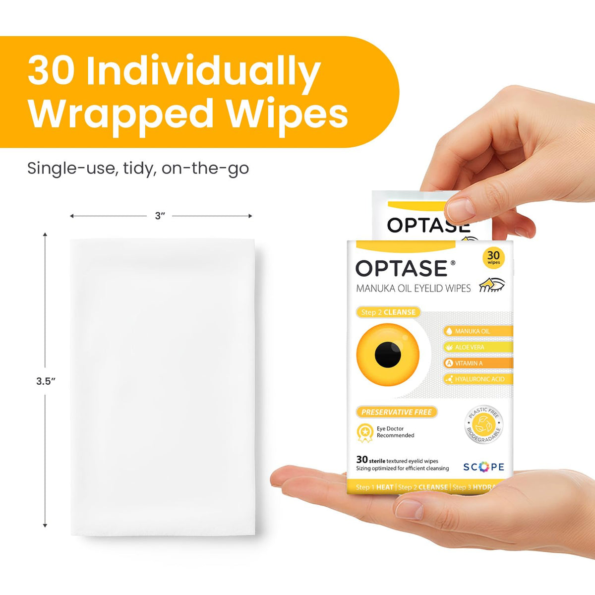 OPTASE Manuka Oil Eyelid Wipes, 30 Count – Eyelid Cleansing Wipes with Natural Manuka Oil – Preservative-Free Formula for Daily Hygiene and Eye Lid Comfort - Doctor Recommended Eye Lid Cleaning