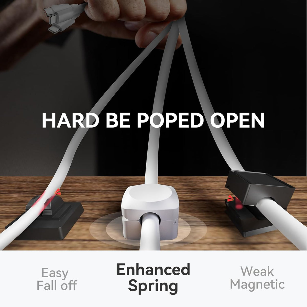 Rotatable Cord Organizer, Enhanced Spring Cable Clips, Strong Adhesive Cable Management, Desk Cord Holder for Nightstand, Office Accessories and Car (4 White + 4 Black)