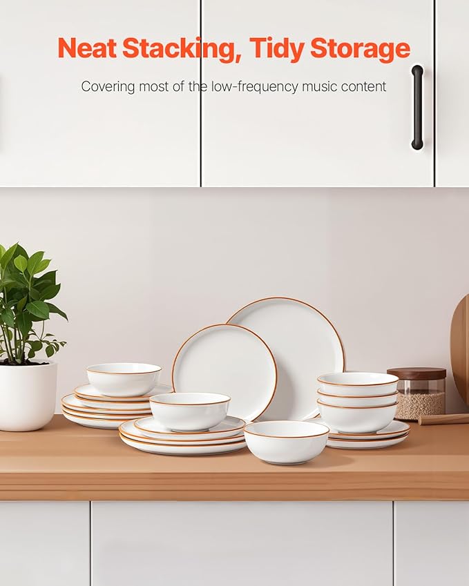 VEVOR Dinnerware Set, Service for 6 (18 PCS), Round Plates and Bowls Sets, Scratch Resistant Ceramic Dinner Ware, Dishwasher and Microwave Suitable Kitchen Dish, for Dessert Salad Soup Pasta, White