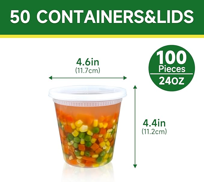 50 Set 24 oz Deli Containers with Lids, Leak-Proof BPA Free Plastic Take Out Bowls, Food Storage Containers for Takeout Meal Prep Storage, Freezer, Microwave & Dishwasher Safe