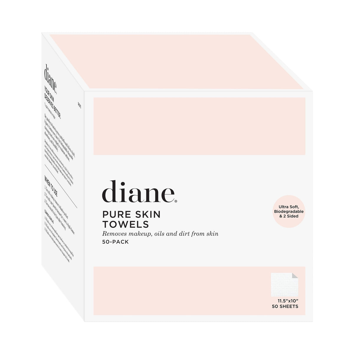 Diane Pure Skin Towels, Disposable Face Towels for Hygienic Cleanse, Makeup Remover Dry Wipes, XL Face Towels that Remove Makeup, Oils, & Dirt from Skin, Eco-Friendly, Vegan, Biodegradable - 50-Pack
