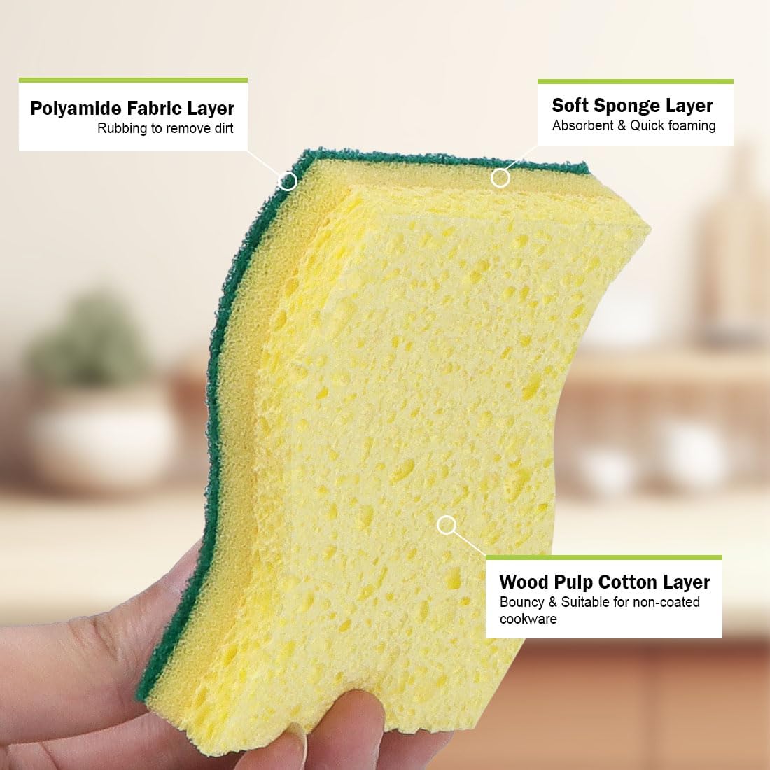 AIDEA Heavy-Duty Scrub Sponges, 12Count, Sponge for Non-Coated Cookware, Kitchen Sponges for Dishes, Scrubbing Power for Tough Messes, Cleaning Sponge for Kitchen, Bathroom, Household