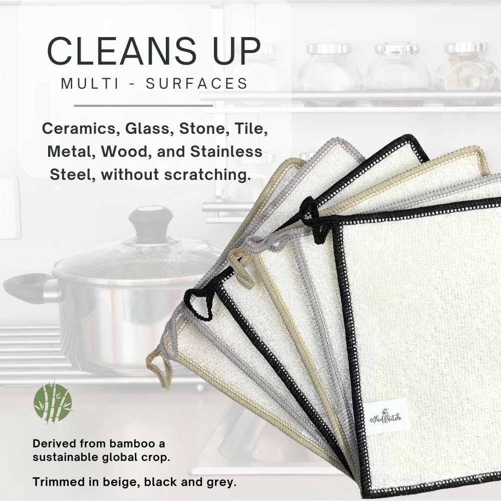 Whiffkitch Dishcloths & Dish Towels for Kitchen - Reusable, Hygienic, Quick Drying, Durable Kitchen Washcloth, Absorbent, Scrub-Non-Scratch, 6x7 Inches Neutral Color, 6 Pack