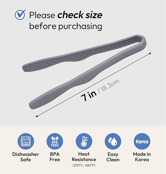 carrotez Mini Silicone Toaster Tongs, Anti-Slip,Non-Scratch Mini Tongs 7 Inch - Modern Grey