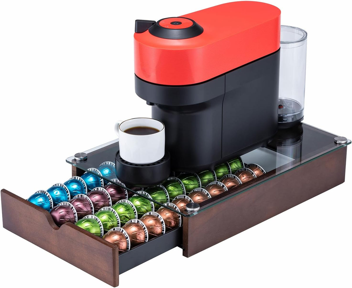 Nespresso Pod Holder Vertuo Pod Drawer With Glass For Cabinet Vertuoline Pod Storage Rack For Counter (40 Pods)