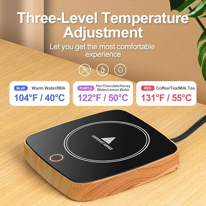 Coffee Mug Warmer Waterproof Smart Cup Warmer with 3 Temperature Setting for Warming & Heating Coffee, Beverage, Milk, Tea and Hot Chocolate (Wood Grain)