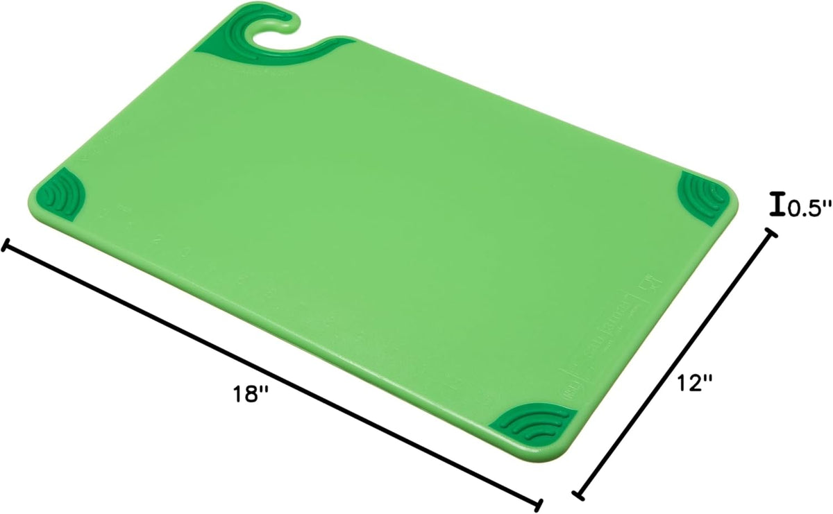 San Jamar Saf-T-Grip Plastic Cutting Board with Safety Hook, 12" x 18" x 0.5", Green