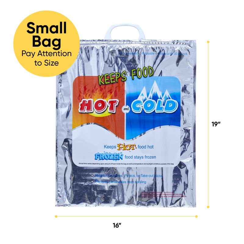 Superio Hot and Cold Insulated Bags for Food Delivery, Grocery Shopping Bags, Food Storage for Hot and Frozen Food for Travel, Disposable Cooler Bag, Reinforced Thermal Lunch Bag (2, 16"x19.25")