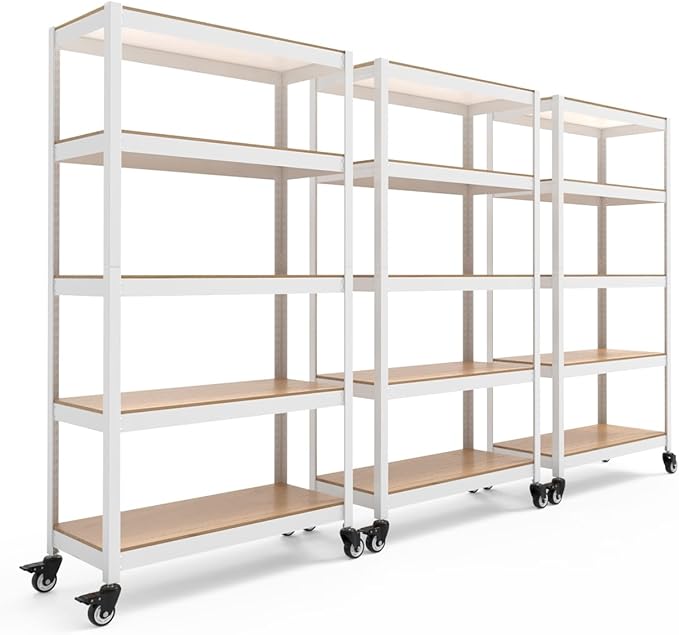 HOMEDANT House White 5-Tier Metal Rolling Cart Shelf Rack Casters Heavy Duty Wheel Shelving Unit Adjustable Utility Storage Shelves Organizer Shelf Kitchen Garage 36.2" W x 16.5" D x 69.5" H 3Pack