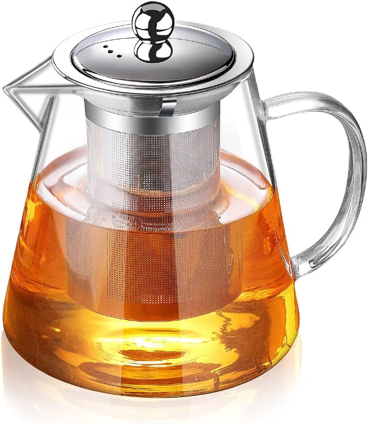 Glass Teapot with Infuser Tea Pot 32oz/43oz Tea Kettle Stovetop Safe Blooming and Loose Leaf Tea Maker Set (43oz/ 1300ml)