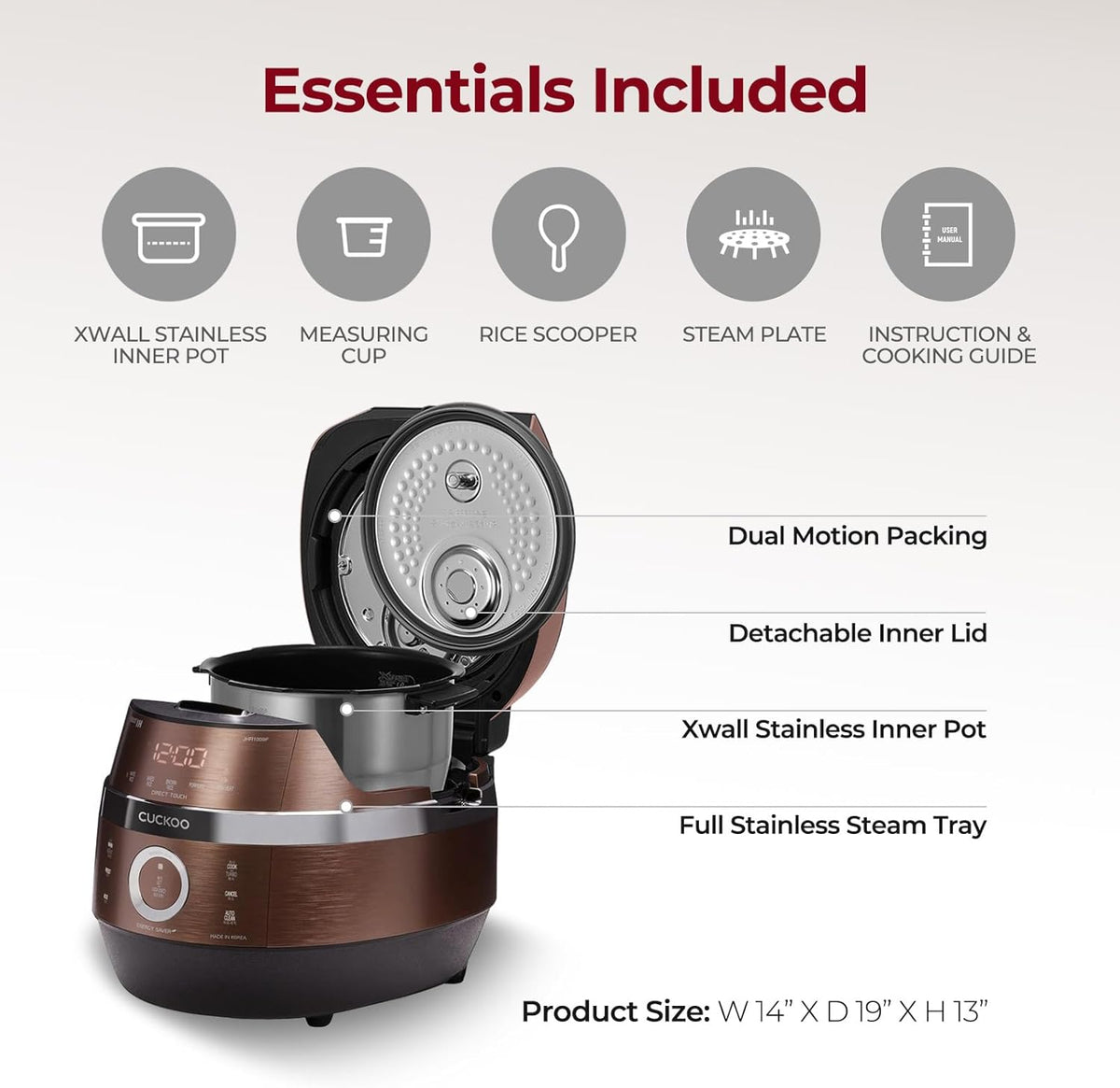 CUCKOO CRP-JHR1009F 10-Cup (Uncooked) / 20-Cup (Cooked) Induction Heating Pressure Rice Cooker with Nonstick Inner Pot, 16 Menu Options, Fuzzy Logic Tech, 3 Voice Guide, Auto Clean (Copper/Black)