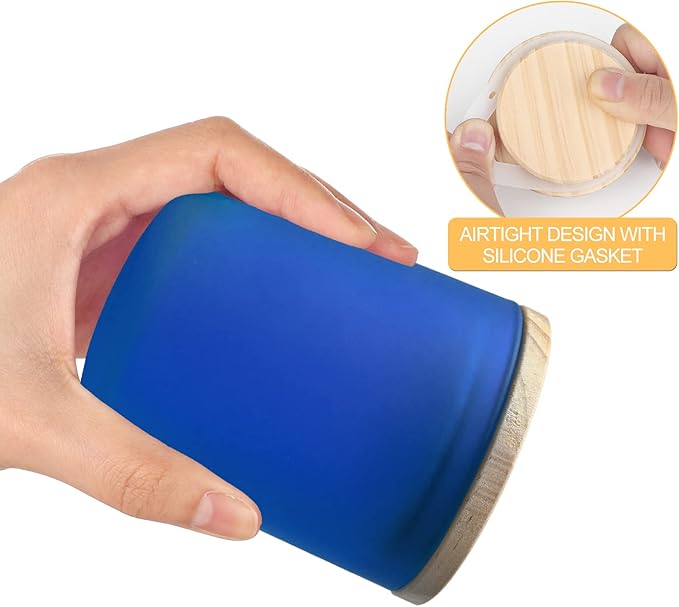 Thick Candle Jars for Making Candles 12 Pcs, 7 OZ Empty Jars with Wood Lids for Candle Making, Sample Container, Frosted Blue