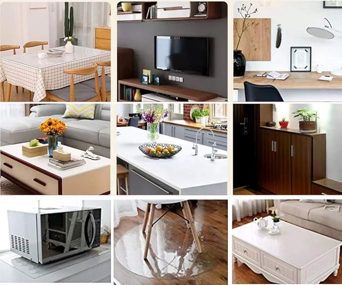 NECAUX Custom 52 x 120 Inch Clear Table Cover Protector, 1.5mm Thick Wood Grain Transparent Table Pad Non-Slip Tablecloth Plastic Protective Pad for Dining Room Table Conference Table Meeting Table
