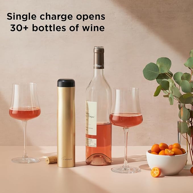 Rabbit Automatic Electric Corkscrew - Hands-Free Wine Opener with Integrated Foil Cutter, Rechargeable Cordless Electric Bottle Opener for All Cork Types - Barware Essential & Kitchen Tools