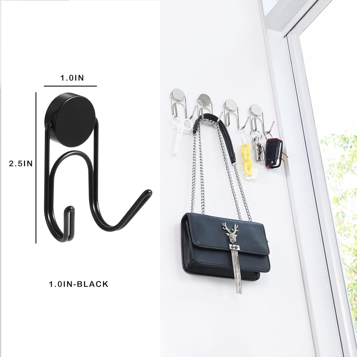 Magnetic Hooks 304 Stainless Steel Hooks Heavy Duty Magnets Hanging Hooks for Refrigerator Grill Toolbox Outdoor,Cruise Essentials Camper Accessories,4pack(Black,1.1in-2 40Lbs)