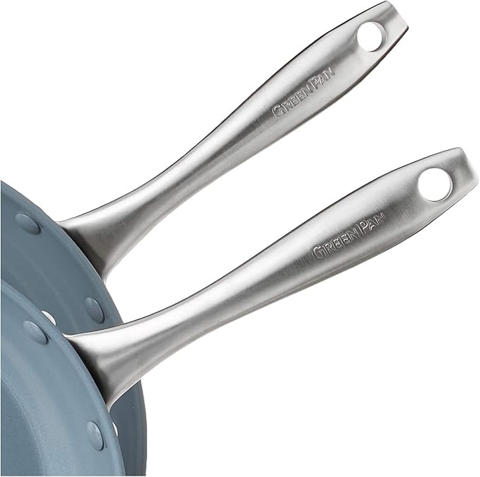 GreenPan Lima Hard Anodized 8" 10" & 12" Frying Pan Skillet Set, Ceramic Nonstick, PFAS-Free Nontoxic Pots & Pans, Oven & Broiler Safe, Stainless Steel Handles, Cookware for Eggs & Omelet, Gray