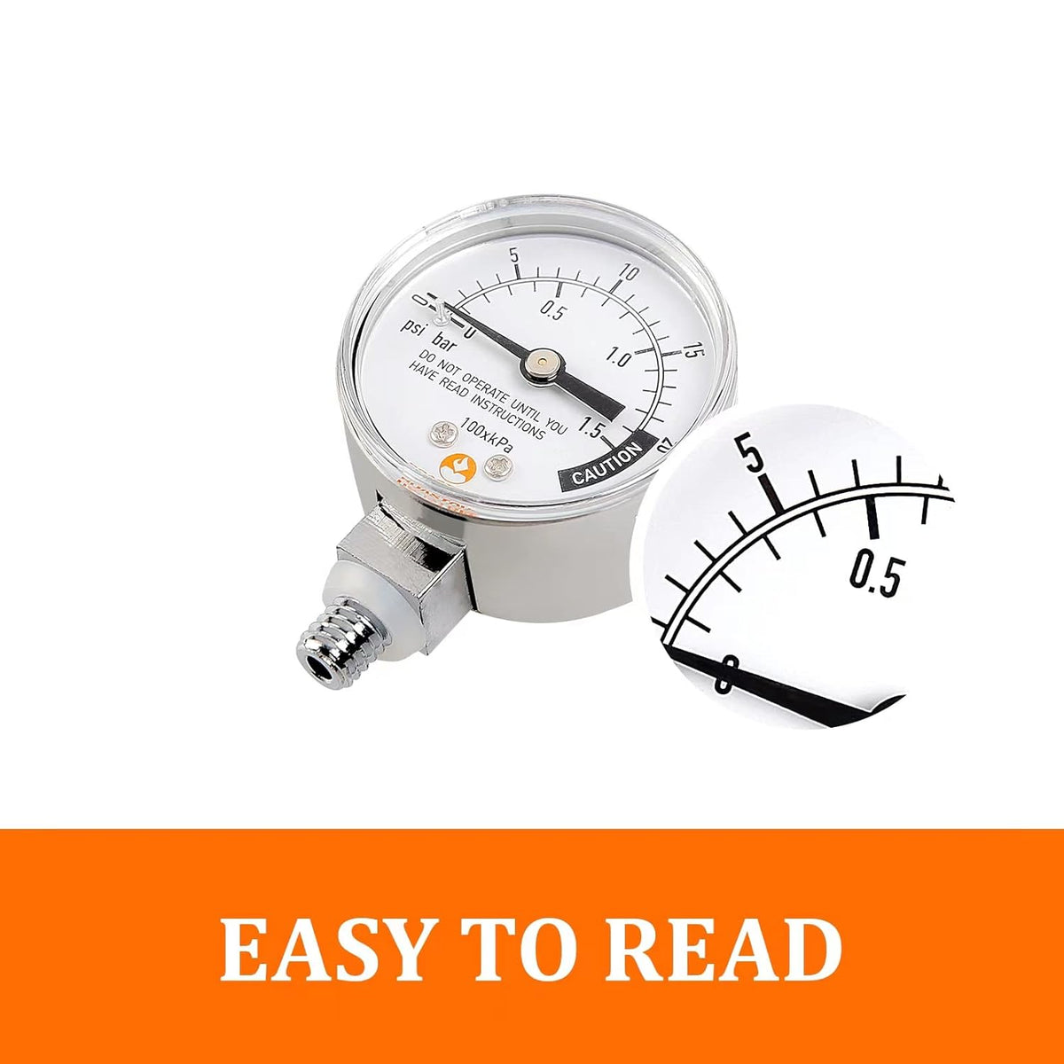 Roastove Stainless Steel Pressure Cooker Gauge, Pressure Canner Gauge, Steam Pressure Gauge, 2" Dial, Lower Mount, Including Gasket, Washer and Nut