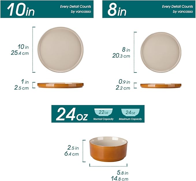vancasso ONION Ceramic Plates and Bowls Sets, 18 Pieces Grey Dinnerware Sets for Kitchen, Reactive Glaze Dishes Set for 6, Dishwasher and Microwave Safe