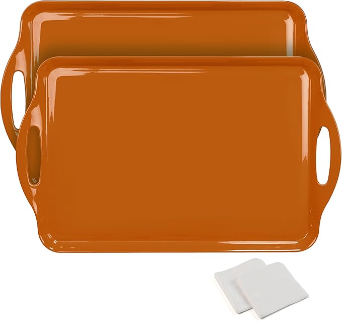 Extra Large Fall Thanksgiving Serving Tray with Handles, 19''x11.6'' Melamine Platters, Rectangular Trays for Serving Food, Turkey, Cookie, Cupcakes, Desserts, Dishwasher Safe, BPA-Free, Set of 2