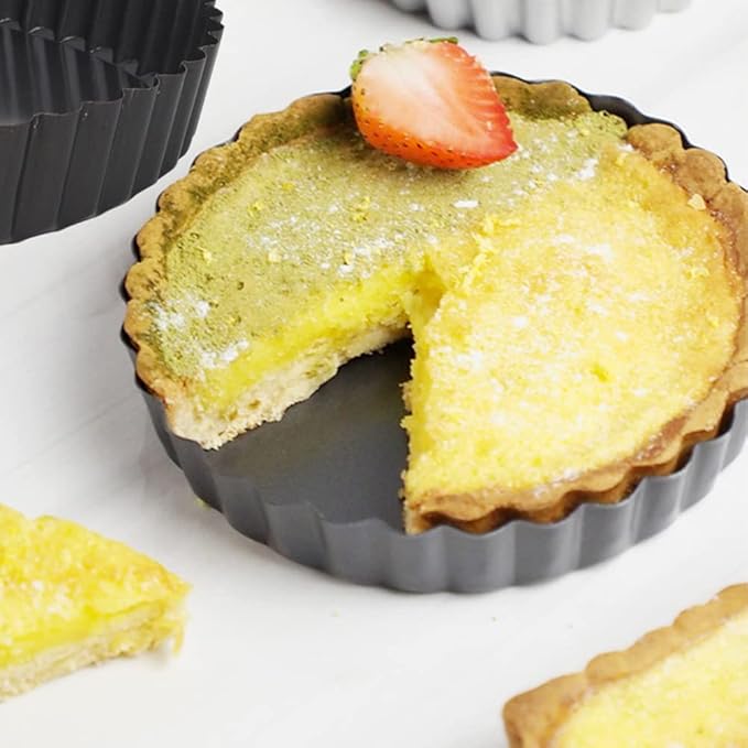 CALIDAKA Tart Pan Non-Stick Carbon Steel Quiche Pan Removable Bottom Pie Pans for baking Quiche Baking Dish(SIZE:8inch)