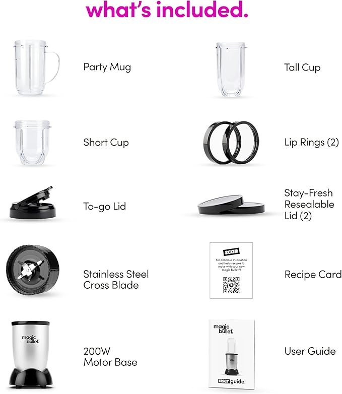Magic Bullet Blender, Small, Silver, 11 Piece Set