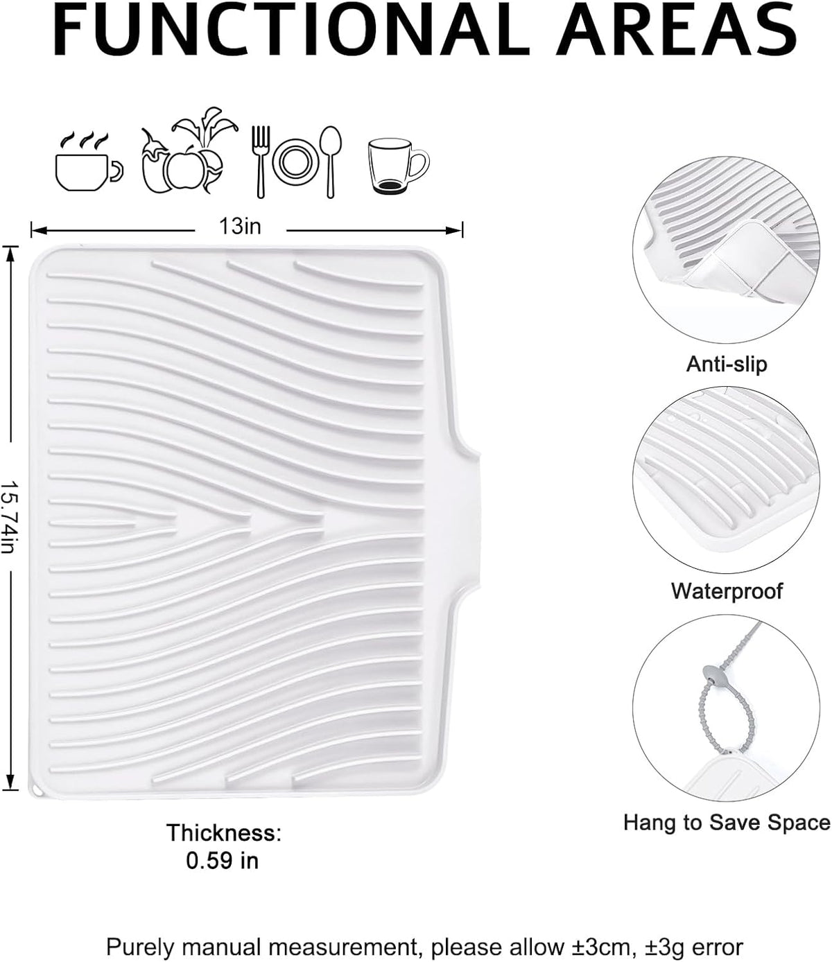 Dish Drying Mat, Stone Drying Mat for Kitchen Counter with Built-in Drain, Non-Slip Drying Matt Kitchen Counter, Heat Resistant Silicone Drying Mat,Dish Drying Pad,2 Pcs(15.8"X13",Ivory)